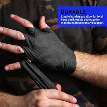 Lingito Elastic Professional 180-inch Hand Wraps for Boxing, Kickboxing & MMA | Elastic Wrist Support for Muay Thai Training | Gym Essentials for Men & Women | 1 Pair
