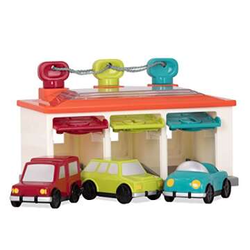 Battat – Car & Color Sorting Playset – Cause-And-Effect Toy – Push & Go Cars – Color-Coded Matching – 2 Years + – 3-Car Garage