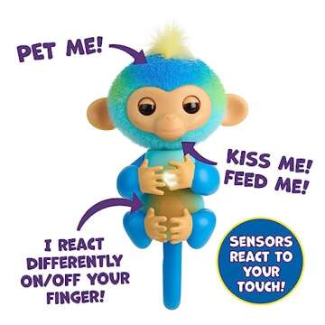Fingerlings 2023 NEW Interactive Baby Monkey Reacts to Touch – 70+ Sounds & Reactions – Leo (Blue)
