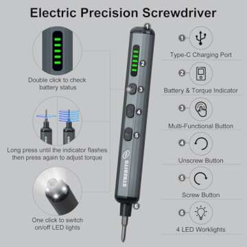 STREBITO Mini Electric Screwdriver Set - 64 Bits, 5 Torque Settings & LED Lights