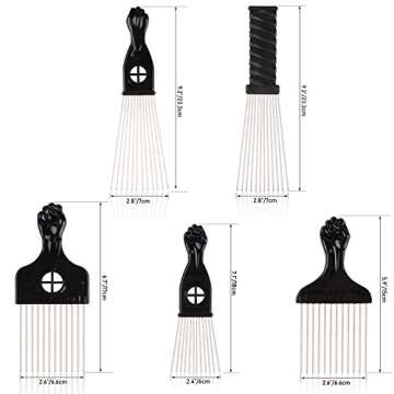 Folansy 5 Pcs Afro Comb Metal African American Pick Comb Hairdressing Styling Tool Hair Pick for Hai...