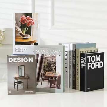 Decorative Books Fake Fashion Prop Décor for Elegant Refined Homes – Non-Openable Designer Living Space Decoration with No Pages Faux Office Decor Bookshelf Simply Aesthetic (T Ford)