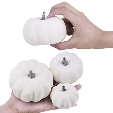 Harvest White Artificial Pumpkins Set for Fall Decor