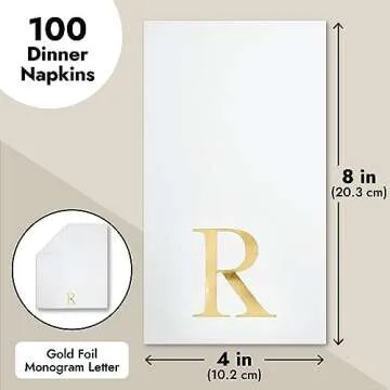 Gold Foil Initial R Monogram Napkins for Events
