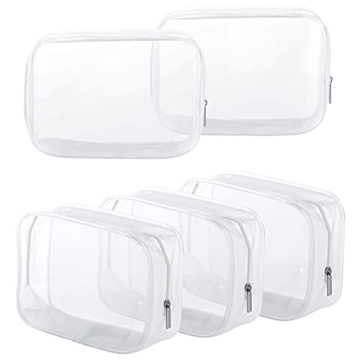 5 Pack Clear Plastic Zippered Toiletry Bag for Travel