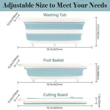 Collapsible Cutting Board, Foldable Chopping Board with Colander, Multifunctional Kitchen Vegetable Washing Basket Silicone Dish Tub for BBQ Prep/Picnic/Camping(Light Blue)