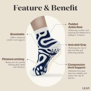 LIOLA Ankle High Grip Sock - Non-Slip Yoga Sock for Women & Anti-Skid Grips for Pilates, Yoga, Barre (as1, alpha, m, l, regular, regular)