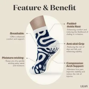 LIOLA Ankle High Grip Sock - Non-Slip Yoga Sock for Women & Anti-Skid Grips for Pilates, Yoga, Barre (as1, alpha, m, l, regular, regular)