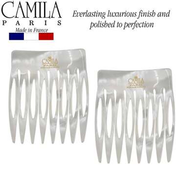 Camila Paris CP3010 French Hair Side Comb Handmade Small Pearl French Twist Hair Combs Decorative, Strong Hold Hair Clips for Women Bun Chignon Up-Do Styling Girls Hair Accessories, Made in France