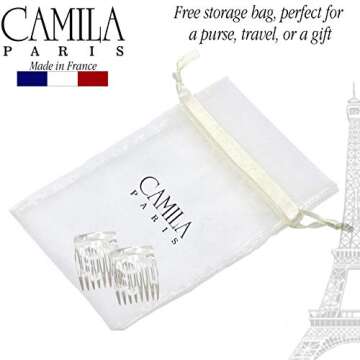 Camila Paris CP3010 French Hair Side Comb Handmade Small Pearl French Twist Hair Combs Decorative, Strong Hold Hair Clips for Women Bun Chignon Up-Do Styling Girls Hair Accessories, Made in France