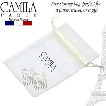Camila Paris CP3010 French Hair Side Comb Handmade Small Pearl French Twist Hair Combs Decorative, Strong Hold Hair Clips for Women Bun Chignon Up-Do Styling Girls Hair Accessories, Made in France