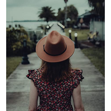 Lisianthus Women Belt Buckle Fedora Hat Dark-Camel