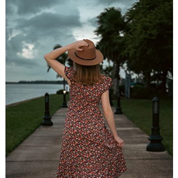 Lisianthus Women Belt Buckle Fedora Hat Dark-Camel
