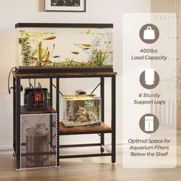 Bestier 20-29-37 Gallon Fish Tank Stand with Power Outlet, 30x13 Metal Aquarium Stand, 6-Leg Reptile Tank Stand with 3-Tier Adjustable Storage Shelves, 400LBS Capacity