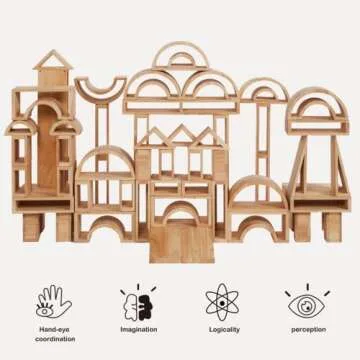 Over-Sized Hollow Wooden Block Set for Kids, Natural 29 Piece Set of Large Wood Blocks, Toddler Buil...