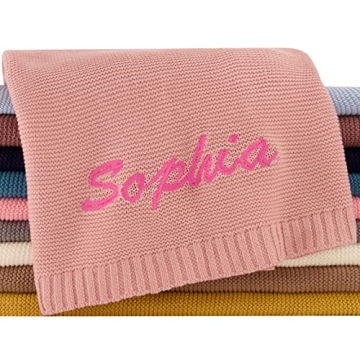 Personalized Knit Blanket for Baby Boys and Girls - Custom Toddler Blankets with Embroidered Kid's N...