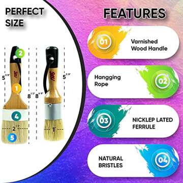 Chalk Paint Brushes Set, Pack of 2 Wax Brush - 2.5 Inches Large, Natural Bristles, Perfect for Furniture Painting, Stencils, Waxing - No Shedding, Superior Paint Pick-Up & Release