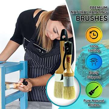 Chalk Paint Brushes Set, Pack of 2 Wax Brush - 2.5 Inches Large, Natural Bristles, Perfect for Furniture Painting, Stencils, Waxing - No Shedding, Superior Paint Pick-Up & Release