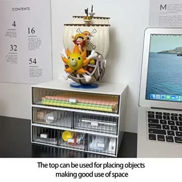 JIAFUJIN Desk Drawer Organizer, Stackable Office Supplies Desk Organizer, Plastic Plastic Storage Drawer, Desk Grocery Organizer For Stationery/Office Supplies (White, 3 Compartments)