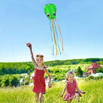 Listenman 3 Pack Large New Upgraded Smiley Octopus Kites, Long Tail Beautiful Kite for Kids Adults Easy Fly to for Beach Great Outdoor Games and Activities with Family, Red Blue Green 3 Colors