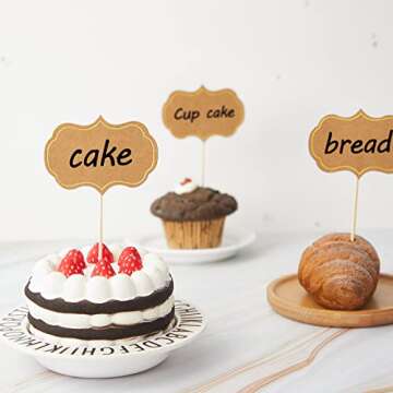 50 Pieces Cheese Markers for Charcuterie Board Buffet Labels Food Tags Blank Toothpick Flags Appetizer Signs Chalkboard Cupcake Toppers Picks for Wedding Birthday Party Decorations (Brown)