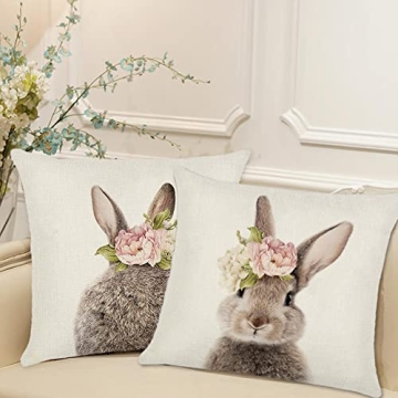 KAKABUQU Easter Bunny Throw Pillow Covers - Set of 2