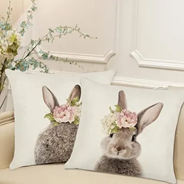 KAKABUQU Easter Bunny Throw Pillow Covers - Set of 2