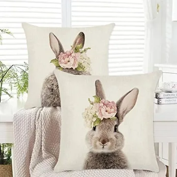 KAKABUQU Easter Bunny Throw Pillow Covers - Set of 2