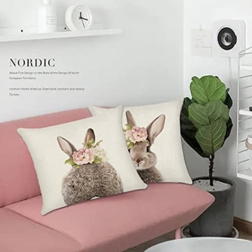 KAKABUQU Easter Bunny Throw Pillow Covers - Set of 2
