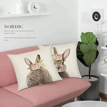 KAKABUQU Easter Bunny Throw Pillow Covers - Set of 2