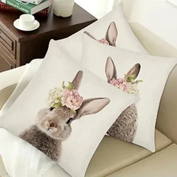 KAKABUQU Easter Bunny Throw Pillow Covers - Set of 2