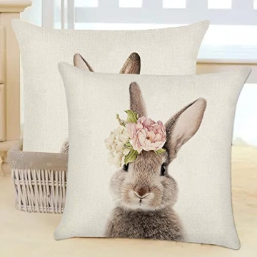 KAKABUQU Easter Bunny Throw Pillow Covers - Set of 2