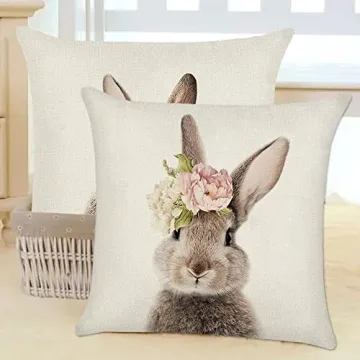 KAKABUQU Easter Bunny Throw Pillow Covers - Set of 2