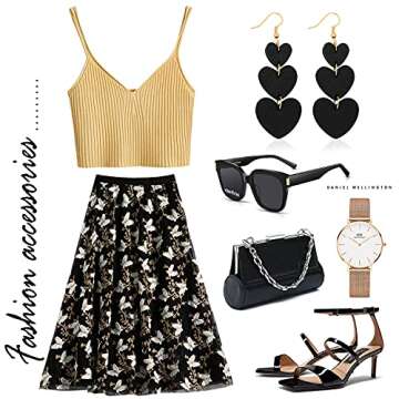 Jagucho Leather Earrings Dangle for Women, Lightweight Heart Earrings Drop (Black 42)