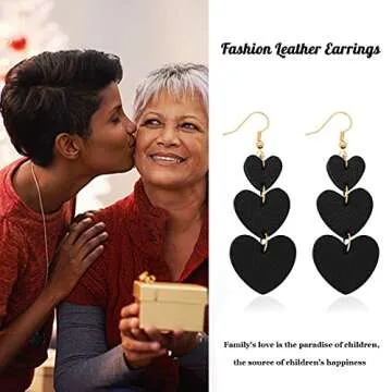 Jagucho Leather Earrings Dangle for Women, Lightweight Heart Earrings Drop (Black 42)