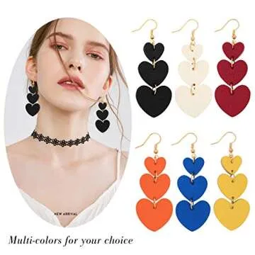 Jagucho Leather Earrings Dangle for Women, Lightweight Heart Earrings Drop (Black 42)