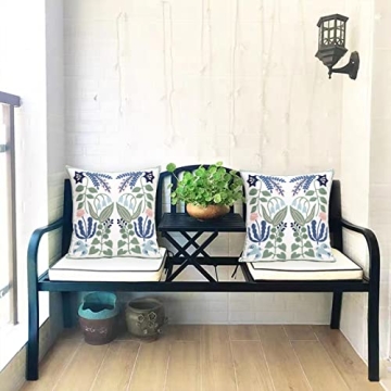 Pilmandu Pack of 2 Embroidered Decorative Throw Pillow Cover 18x18 Inch Farmhouse Floral Pillowcase for Living Room Sofa Bed (Bird Flower)