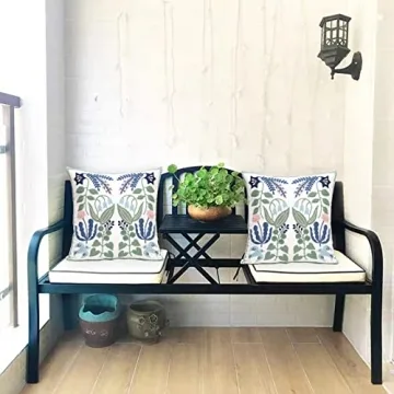 Pilmandu Pack of 2 Embroidered Decorative Throw Pillow Cover 18x18 Inch Farmhouse Floral Pillowcase for Living Room Sofa Bed (Bird Flower)