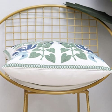 Pilmandu Pack of 2 Embroidered Decorative Throw Pillow Cover 18x18 Inch Farmhouse Floral Pillowcase for Living Room Sofa Bed (Bird Flower)