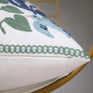 Pilmandu Pack of 2 Embroidered Decorative Throw Pillow Cover 18x18 Inch Farmhouse Floral Pillowcase for Living Room Sofa Bed (Bird Flower)