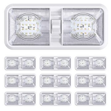 10 Pack RV LED Ceiling Double Dome Light Fixture with ON/OFF Switch for Car/RV/Trailer/Camper/Boat D...