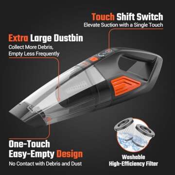 Jeshow Handheld Vacuum Cordless Car Vacuum, Dust Buster Hand Vcauum Rechargeable with Large-Capacity Battery, Lightweight Rechargeable Powerful Portable Vacuum for Car, Home and Pet Hair