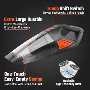 Jeshow Handheld Vacuum Cordless Car Vacuum, Dust Buster Hand Vcauum Rechargeable with Large-Capacity Battery, Lightweight Rechargeable Powerful Portable Vacuum for Car, Home and Pet Hair