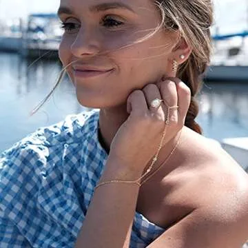 BLOSSOM & HUE Hand Bracelet - Bezel CZ Gold | Chain & Ring Bracelet Finger Bracelet | Bohemian Jewelry Gift