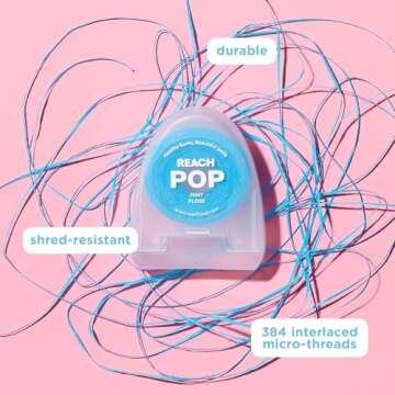 REACH POP Dental Floss, Mint, Plaque Remover for Teeth, Shred Resistant, Vegan Wax, Cruelty Free, Ec...