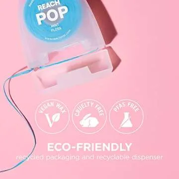 REACH POP Dental Floss, Mint, Plaque Remover for Teeth, Shred Resistant, Vegan Wax, Cruelty Free, Eco Friendly Packaging, Oral Care, PFAS Free, for Adults & Kids, 1 Pack, 54.6 yd