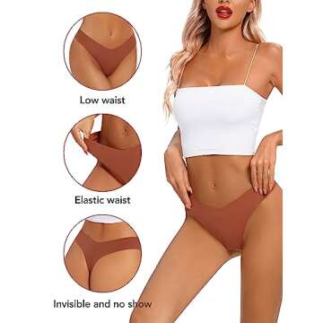 tichers Seamless Thongs for Women No Show Thong V-waisted Stretch Breathable Sexy Panties Underwear ...