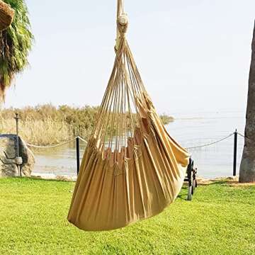 Hammock Sky XXL Hammock Chair Swing - Perfect for Patio, Porch, Bedroom, Backyard, Indoor & Outdoor - Includes Hanging Hardware + Portable Cup Holder (Iced Coffee)