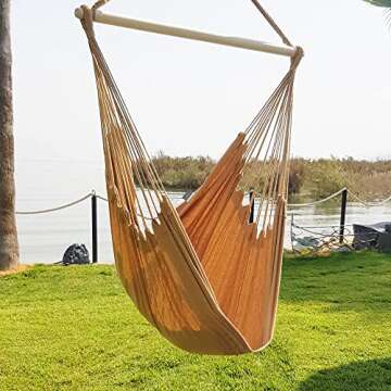 Hammock Sky XXL Hammock Chair Swing - Perfect for Patio, Porch, Bedroom, Backyard, Indoor & Outdoor - Includes Hanging Hardware + Portable Cup Holder (Iced Coffee)
