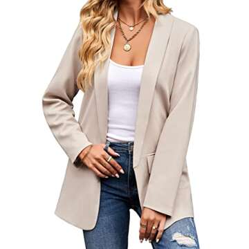Vetinee Women's Casual Open Front Blazer Suit Pockets Work Office Cardigan Jacket